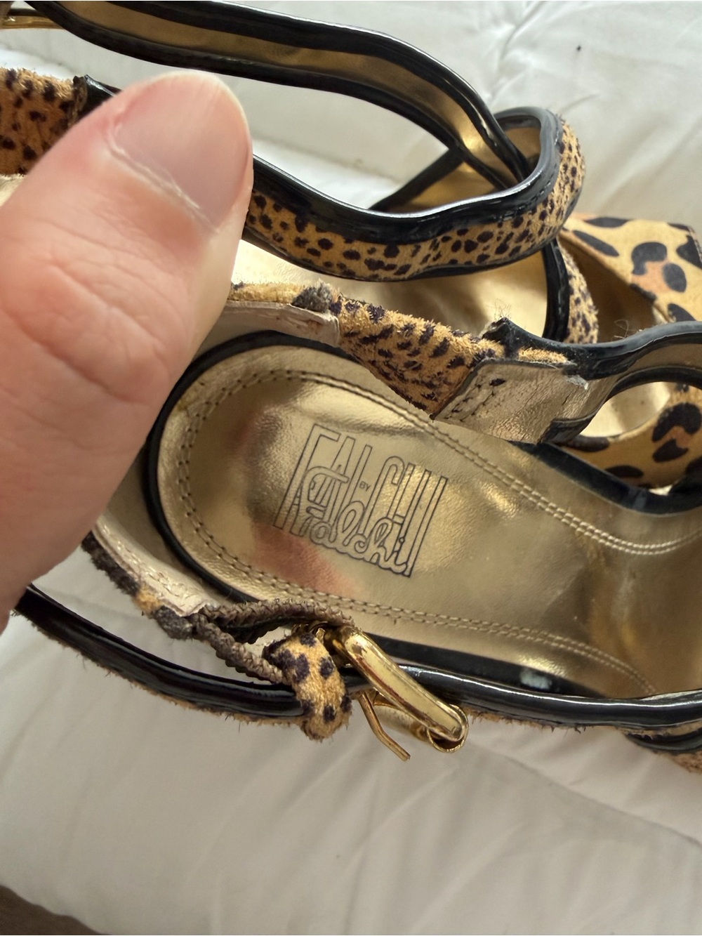 Leopard Print Wedge Sandals - Black & Tan - Picture 3 of 6